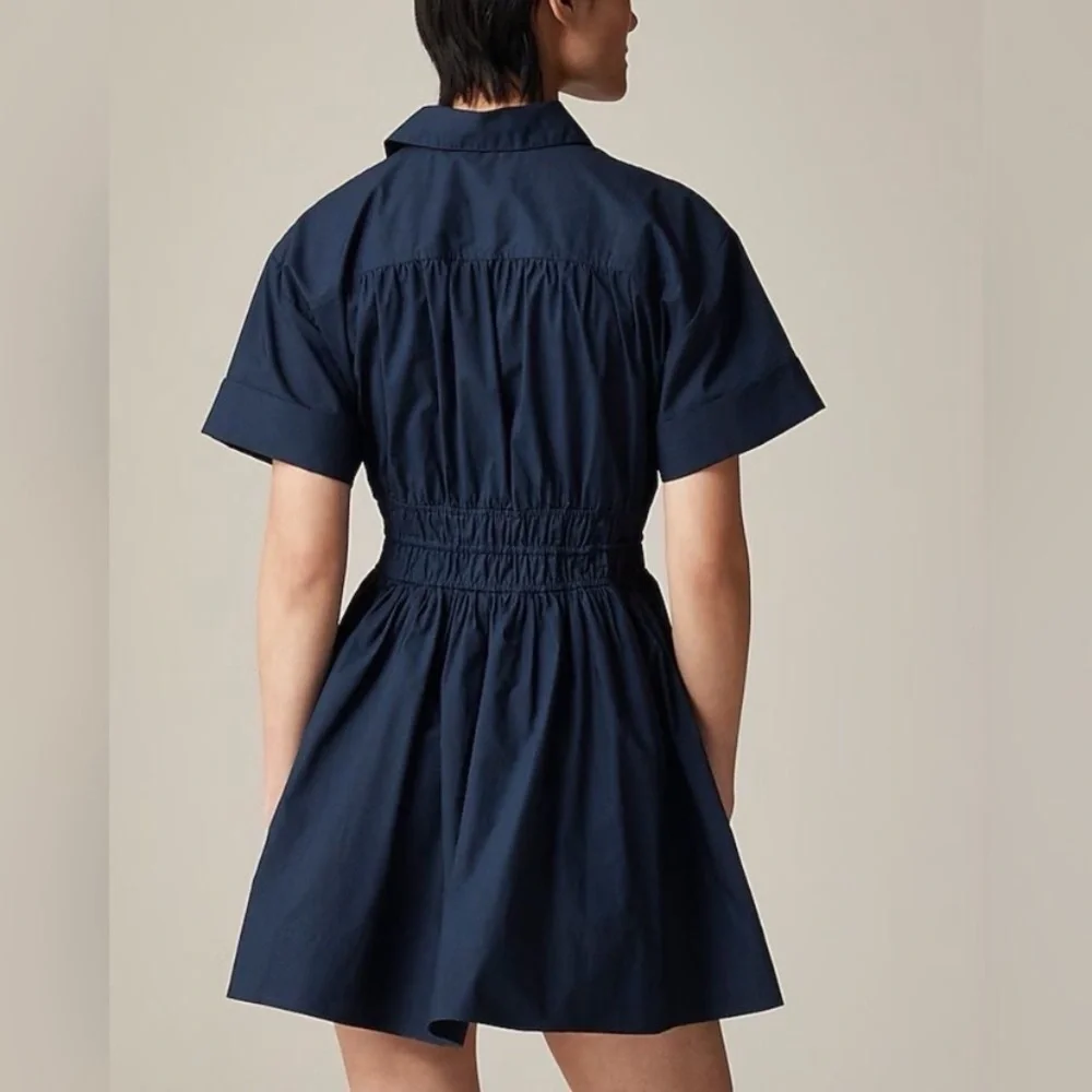 J.CREW Elena Mini Shirt Poplin Dress Navy Blue